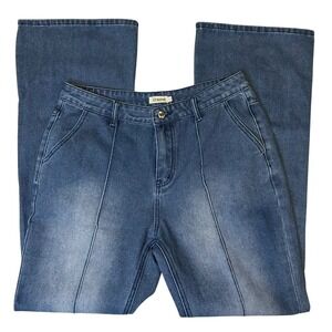 Ursime Womens High Waisted Flare Jeans Medium Wash Front Seam Denim XL